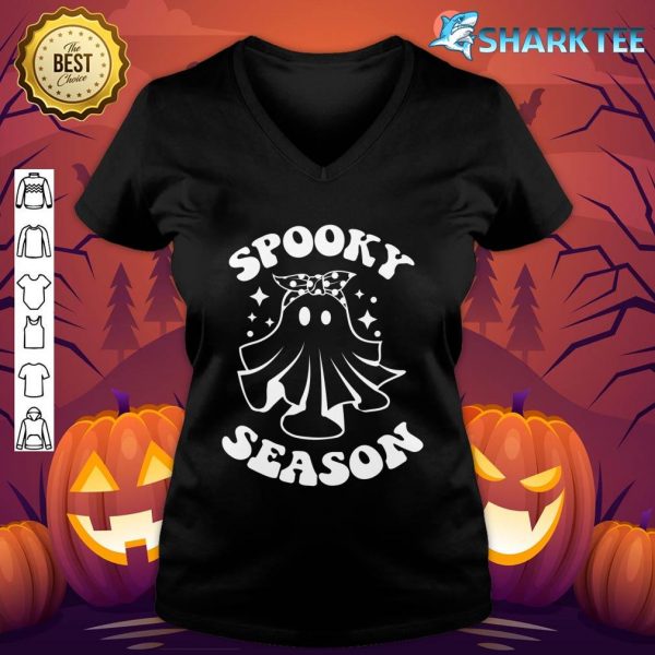 Spooky Season Cute Ghost Groovy Retro Halloween Costume V-neck