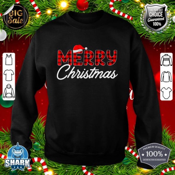 Merry Christmas Buffalo Plaid Red Santa Hat Xmas Pajamas sweatshirt