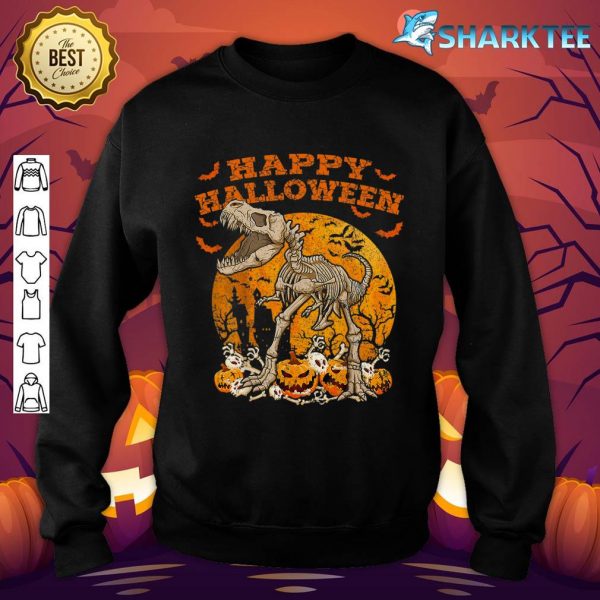 Cute Dinosaur Halloween Costume With Retro Pumpkin Skeleton sweatshirt