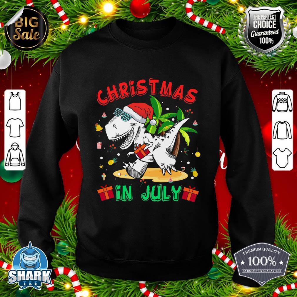 T Rex Christmas In July Shirt for Boys Toddler Kids Dinosaur sweatshirt