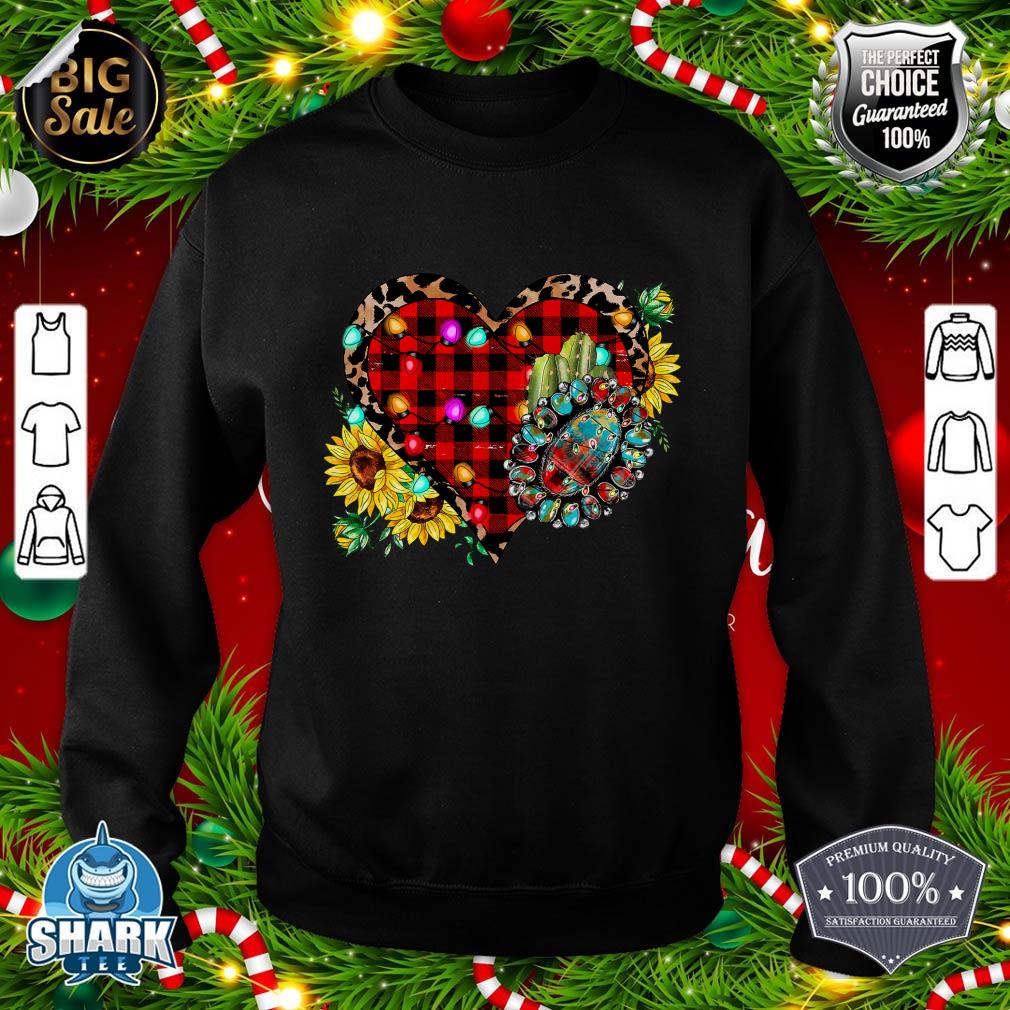 Merry Christmas Leopard Buffalo Plaid Heart Xmas Sunflower sweatshirt