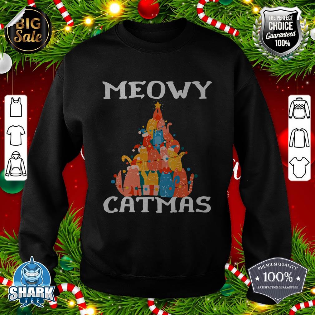 Cat Christmas Tree Xmas Girls Boys Funny Meowy Catmas Premium sweatshirt