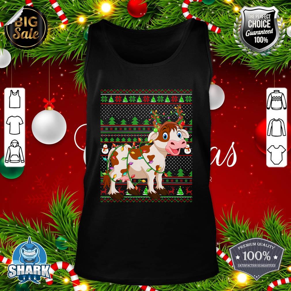 Ugly Xmas Sweater Style Lighting Cattle Christmas tank-top