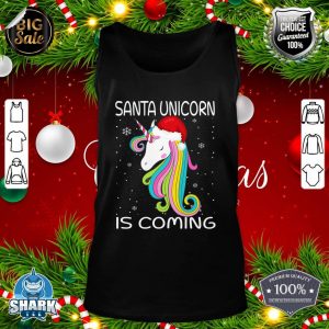 Nice Santa Unicorn Is Coming Santa Hat Christmas Pajama For Girls tank-top