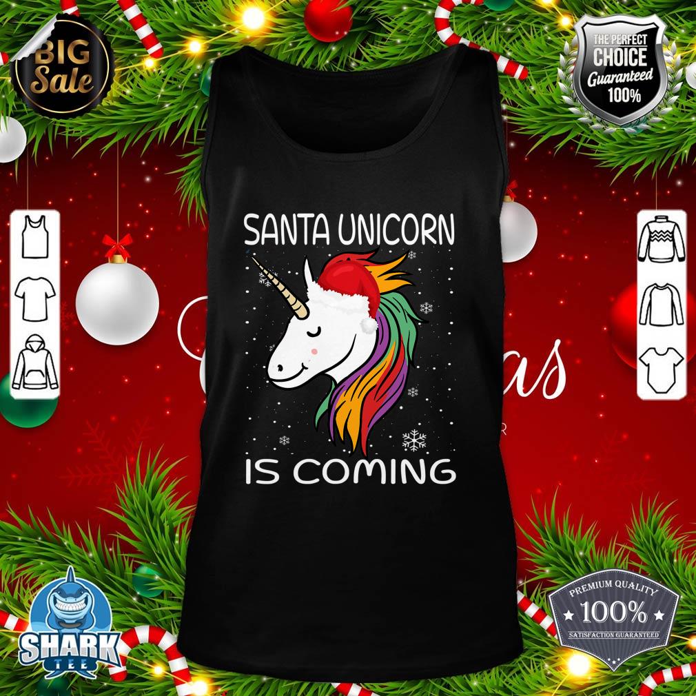Santa Unicorn Is Coming Santa Hat Christmas Pajama For Girls tank-top