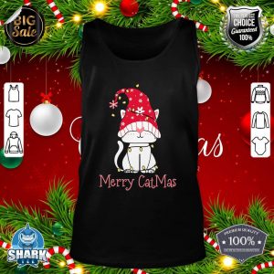 Merry Catmas Xmas Gift Funny Cute Gnomes Cat Christmas Tree tank-top