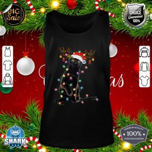 Reindeer Black Cat Christmas Lights Funny Cat Lover Gifts tank-top