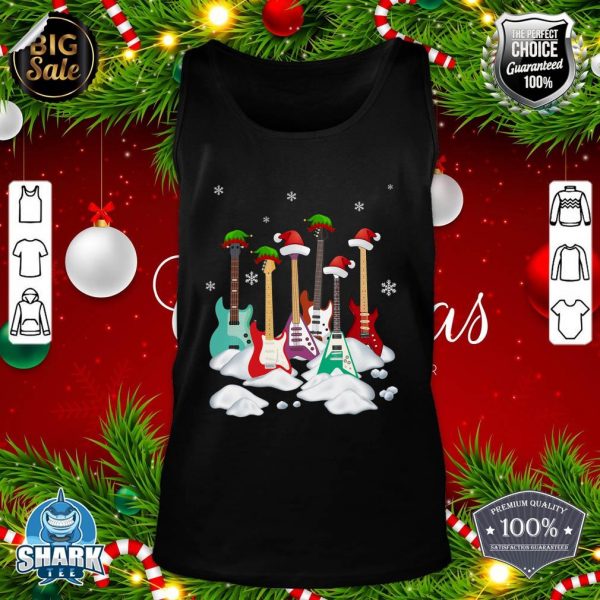 Guitar Santa Hat Christmas Tree Funny Music Loves Xmas tank-top