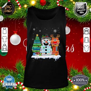 Christmas Tree Snowman Reindeer Book Stack Tee Librarian tank-top