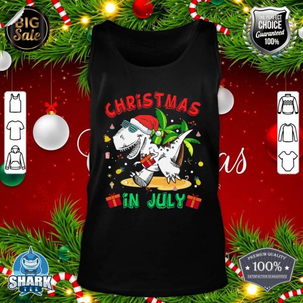T Rex Christmas In July Shirt for Boys Toddler Kids Dinosaur tank-top
