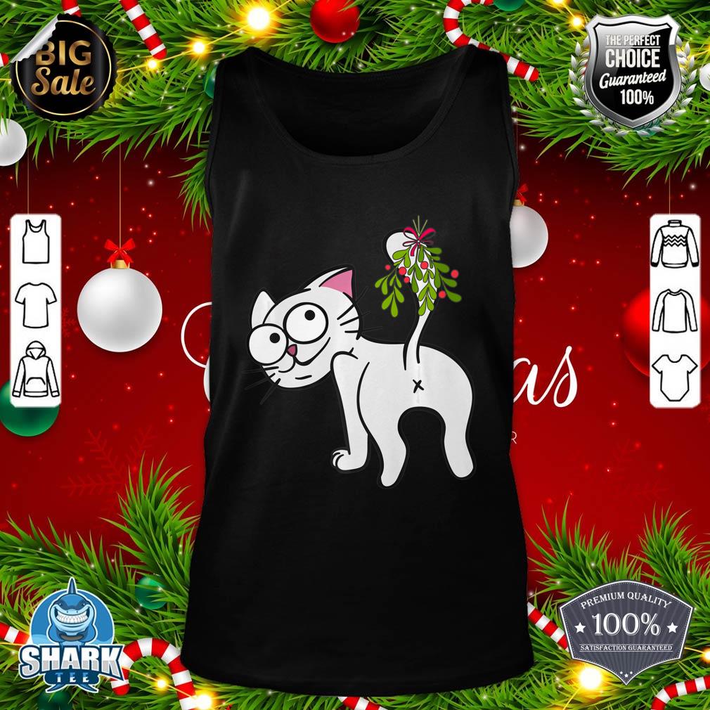 Funny Christmas Cat Kiss My Butt Mistletoe Premium tank-top