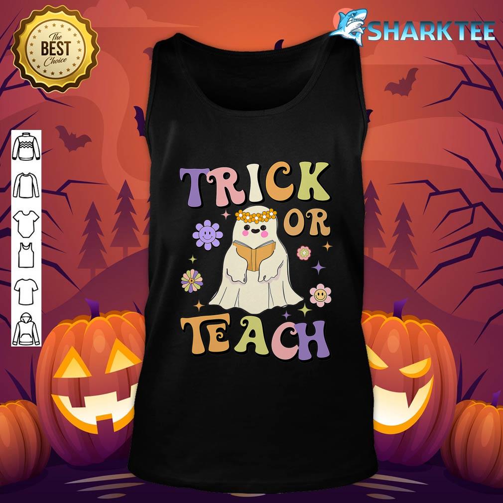 Groovy Trick Or Teach Hippie Ghost Funny Teacher Halloween tank-top