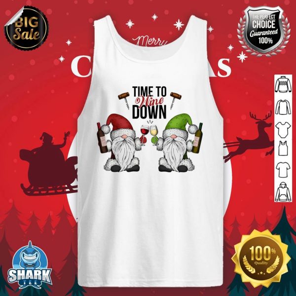 Funny Wine Lover Christmas Gnomes Time to Wine Down Xmas tank-top