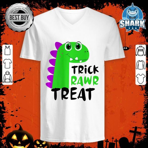 Trick Rawr Treat Kids Cute Kawaii Green Dinosaur Halloween Premium V-neck