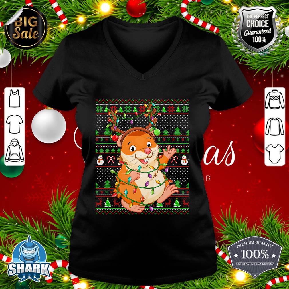 Ugly Xmas Sweater Style Lighting Hamster Christmas v-neck