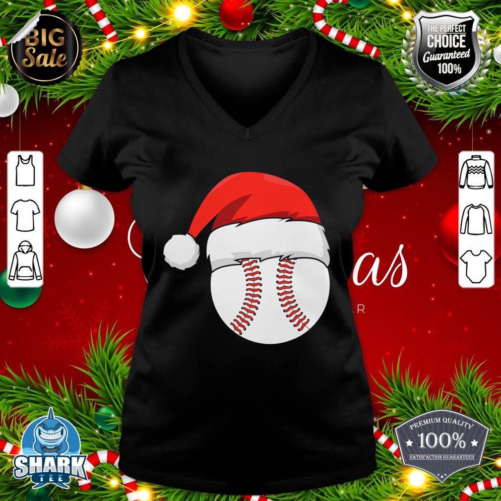 Baseball Ball Santa Hat Xmas Boys Christmas Catcher Pitcher v-neck