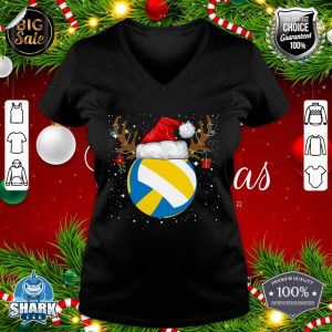Funny Volleyball Reindeer Santa Hat Christmas Holiday Gifts v-neck