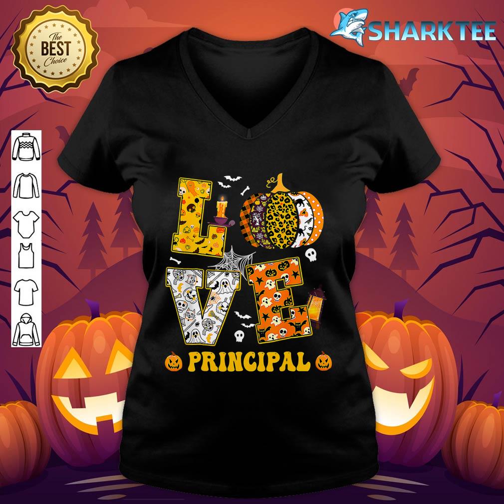 Spooky Pumpkin Love Halloween Principal Teacher Student Kids v-neck