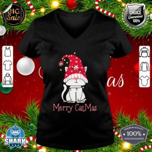 Merry Catmas Xmas Gift Funny Cute Gnomes Cat Christmas Tree v-neck