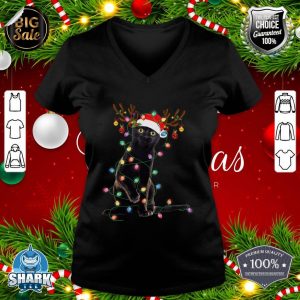 Reindeer Black Cat Christmas Lights Funny Cat Lover Gifts v-neck