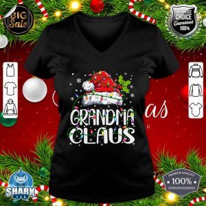Womens Grandma Claus Shirt Christmas Lights Pajama Family Matching v-neck