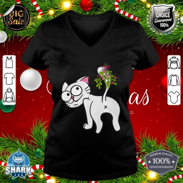 Funny Christmas Cat Kiss My Butt Mistletoe Premium v-neck