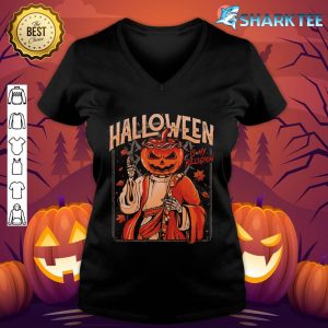 Halloween Is My Religion Pumpkin Skull v-neck