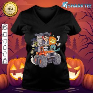 Halloween Skeleton Zombie Monster Truck Vampire Boys Kids v-neck