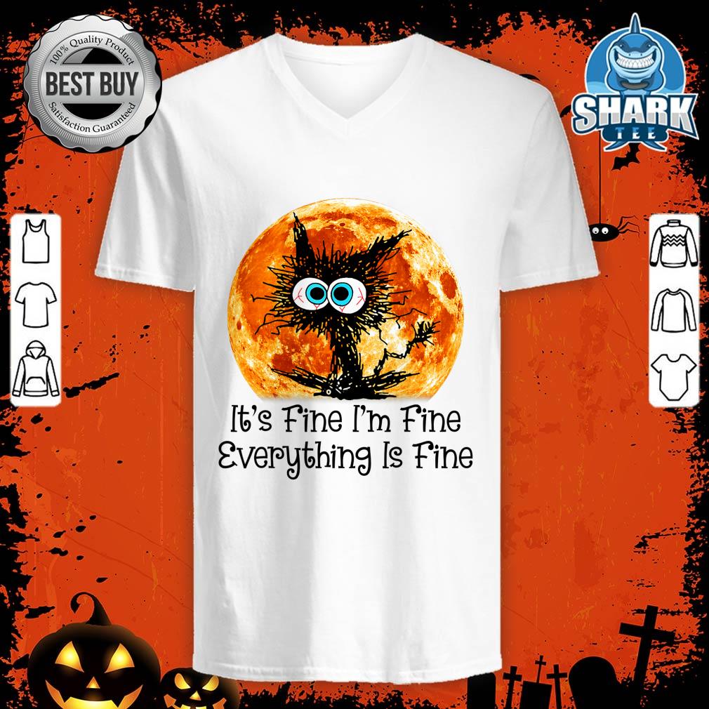 It's Fine I'm Fine Everything Is Fine Funny Cat Halloween Mo v-neck
