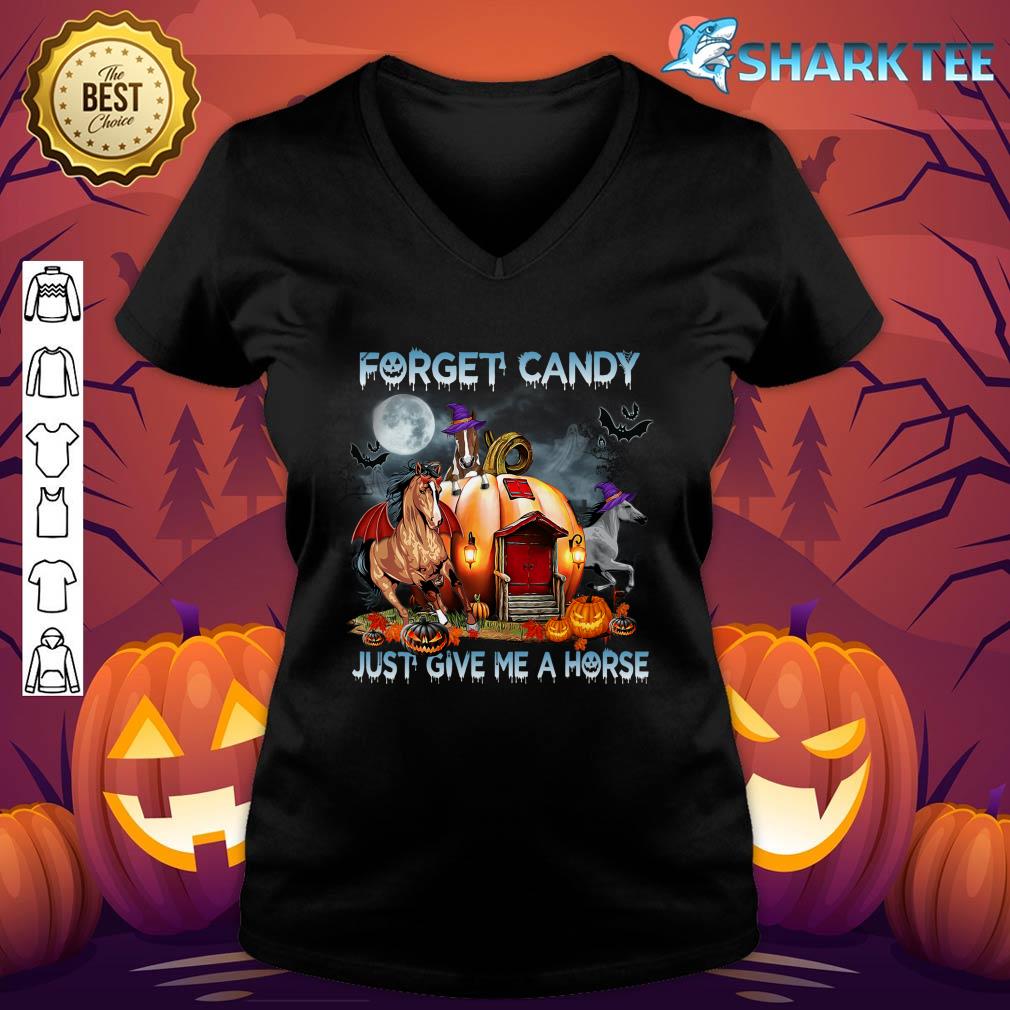 Forget Candy Just Give Me Horses Pumpkin Horse Halloween v-neck