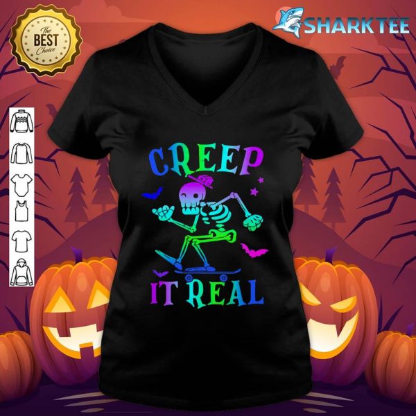 Creep It Real Halloween Spooky Season Skeleton Boys Girls v-neck