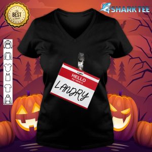 Hello My Name Is LANDRY Funny Halloween Name Tag Custome v-neck