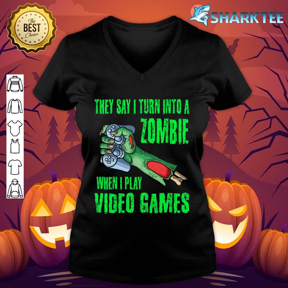 Halloween Gamer Funny Zombie Boys Kids Video Games Teens v-neck
