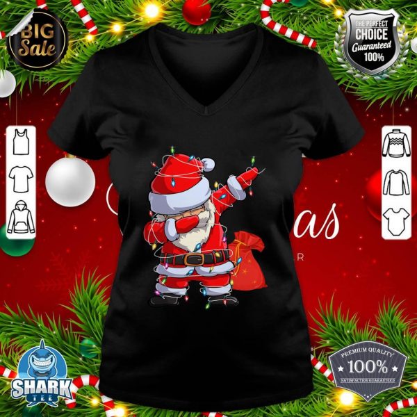 Christmas Dabbing Santa Claus Xmas Lights Gifts Boys Kids v-neck
