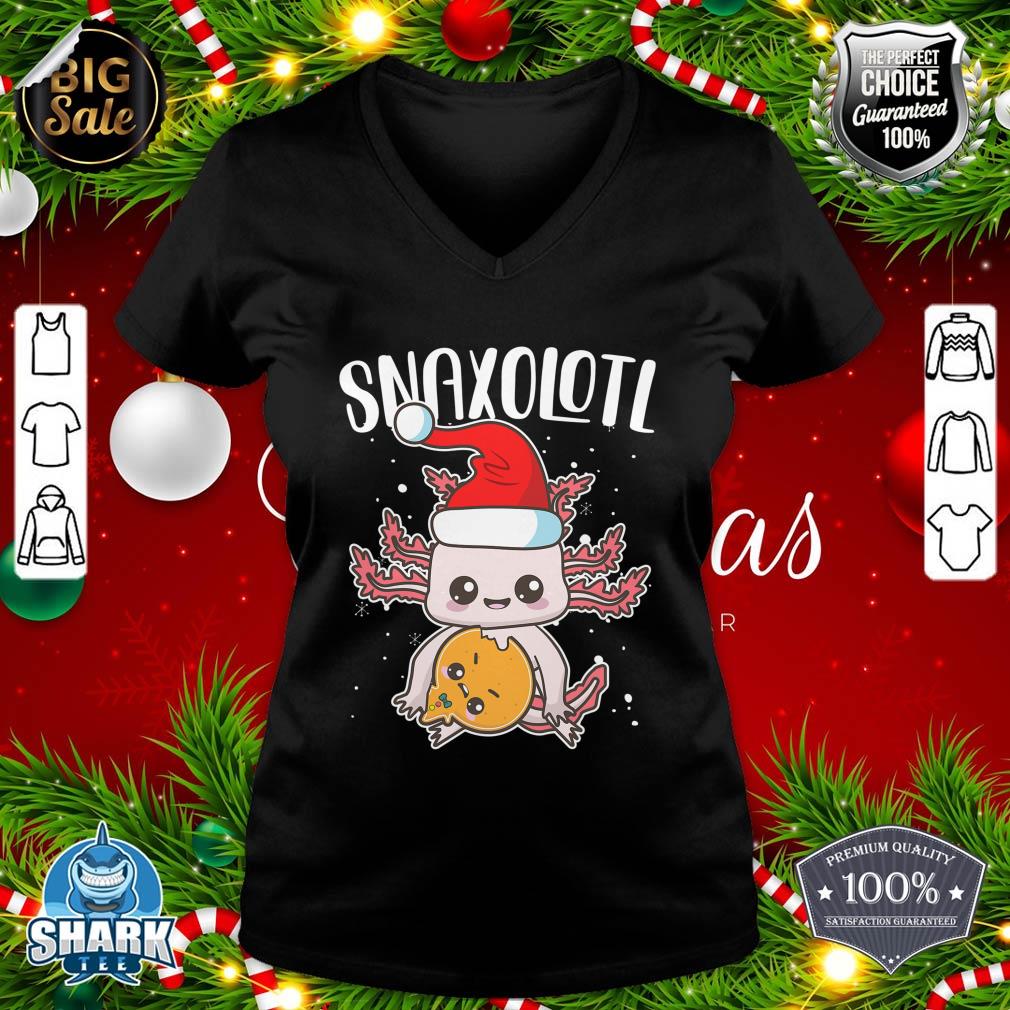 Snaxolotl Christmas Axolotl Eating a Gingerbread Man Kawaii v-neck