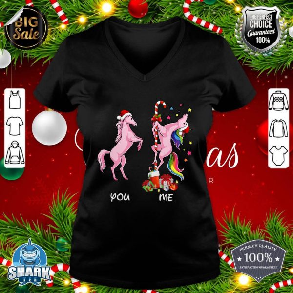 Unicorn You vs Me Funny Santa Hat Rainbow Christmas Pajama v-neck