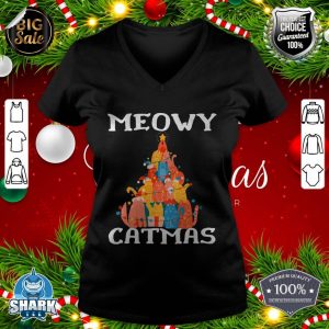 Cat Christmas Tree Xmas Girls Boys Funny Meowy Catmas Premium v-neck
