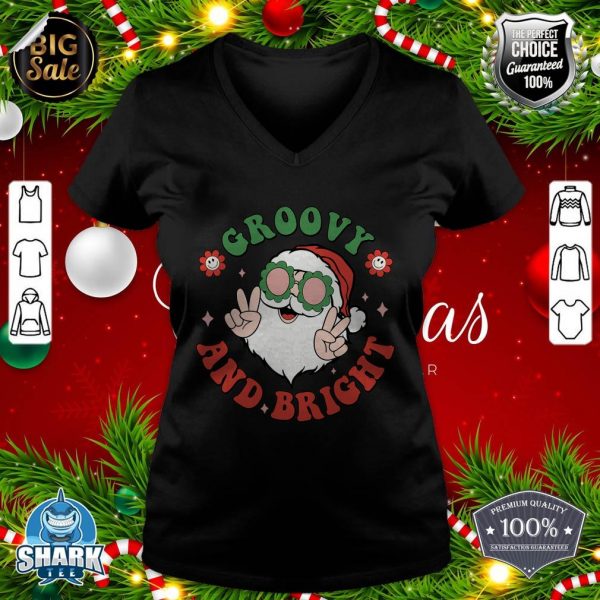 Groovy And Bright Merry Christmas Funny Santa Claus Boy Girl v-neck