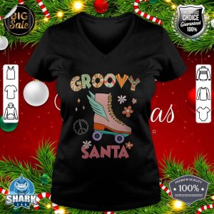 Groovy Santa Squad Proud Officer 70s Retro Roller Skate v-neck