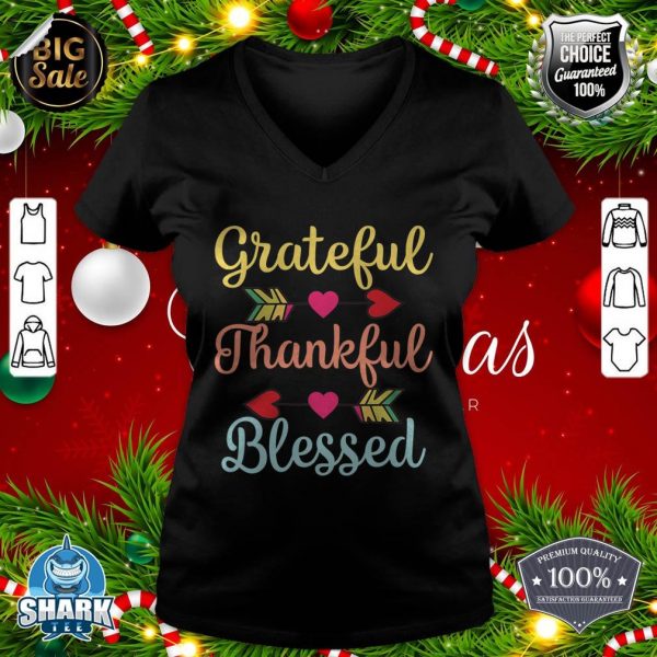 Thanksgiving Day Grateful Thankful Blessed Vintage v-neck