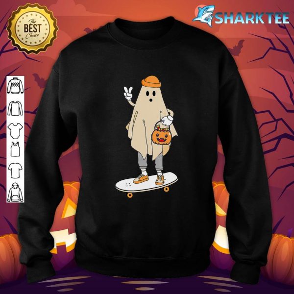 Vintage Halloween Ghost Skateboard Pumpkin Candy Bucket Cute Sweatshirt