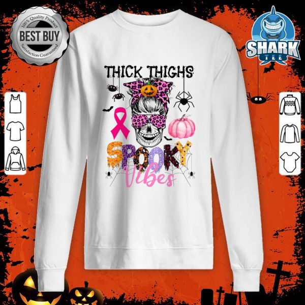 Womens Halloween Breast Cancer Awareness Leopard Messy Sweatshirt