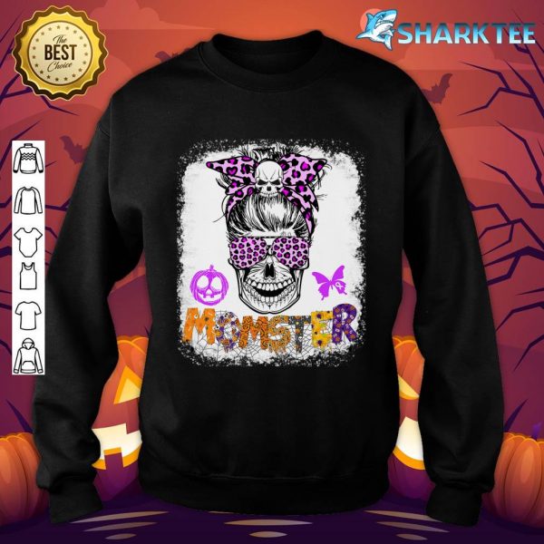 Womens Monster Breast Cancer Awareness Leopard Halloween Sweatshirt