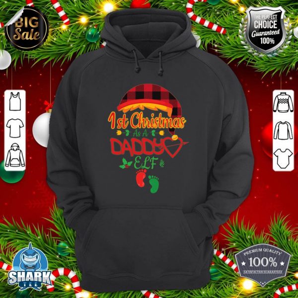 Mens 1st Christmas As Daddy Elf Dad Baby Footprint Buffalo Plaid hoodie