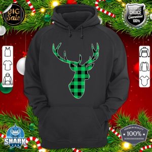 Classic Green and Black Buffalo Plaid Christmas Deer Head hoodie