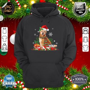 Christmas, Golden Retriever Dog, Santa Hat Lights Presents hoodie