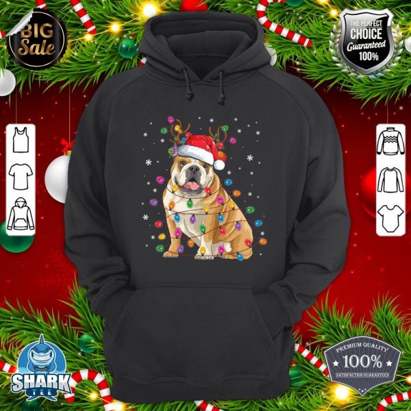 English Bulldog Christmas Reindeer Santa Hat Funny Dog Lover hoodie