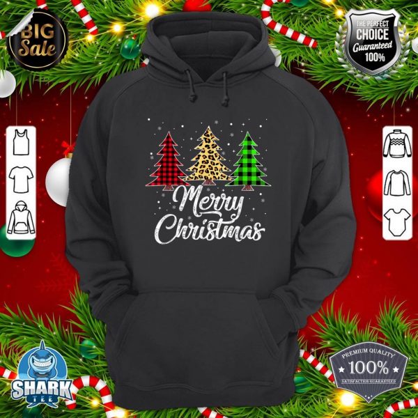 Merry Christmas Tree Three Buffalo Red Plaid Xmas Light hoodie