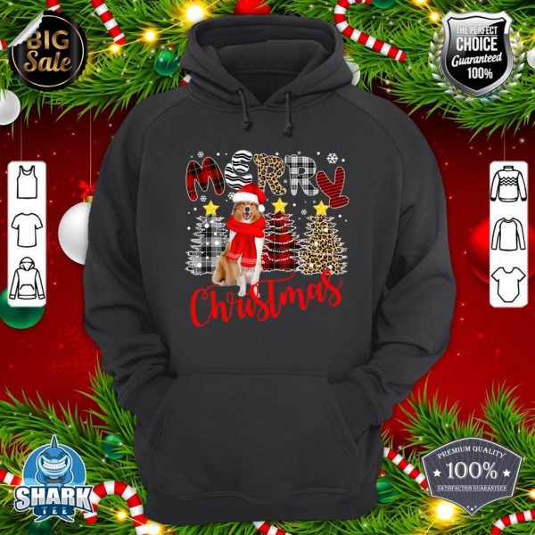 Rough Collie Merry Christmas Tree Plaid Leopard Dog X-Mas hoodie