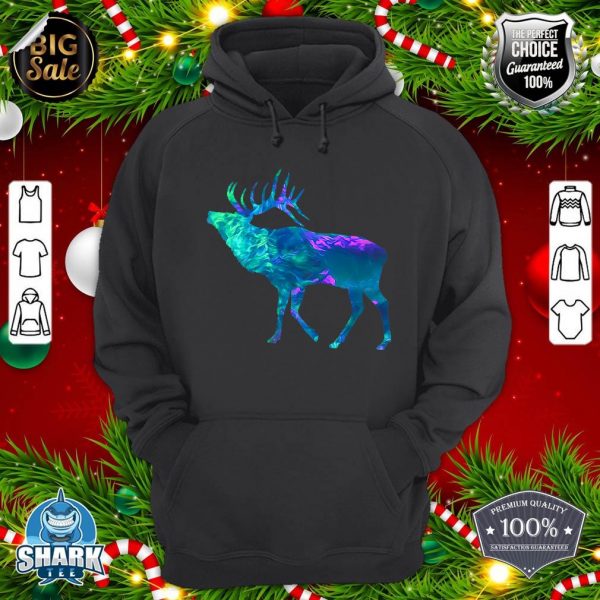 Cyan Blue Violet teal Elk Buck for Hunting hunters Christmas hoodie
